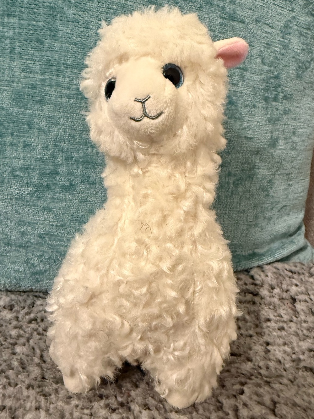 Ty Cream Alpaca Plush with Pink Ear